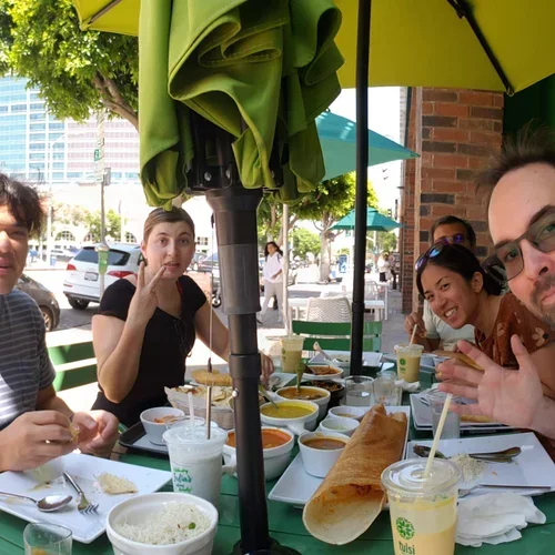 Lab members having lunch