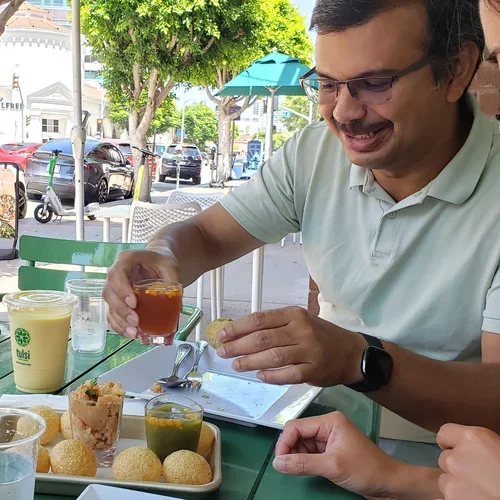 Lab members having lunch